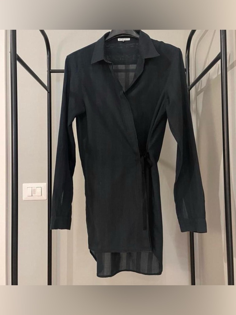 Vintage Black Ann Demeulemeester Collared Asymmetrical Tie Longsleeve Shirt